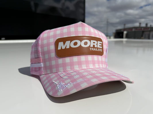 Pink Checked Trucker Cap W/Scroll
