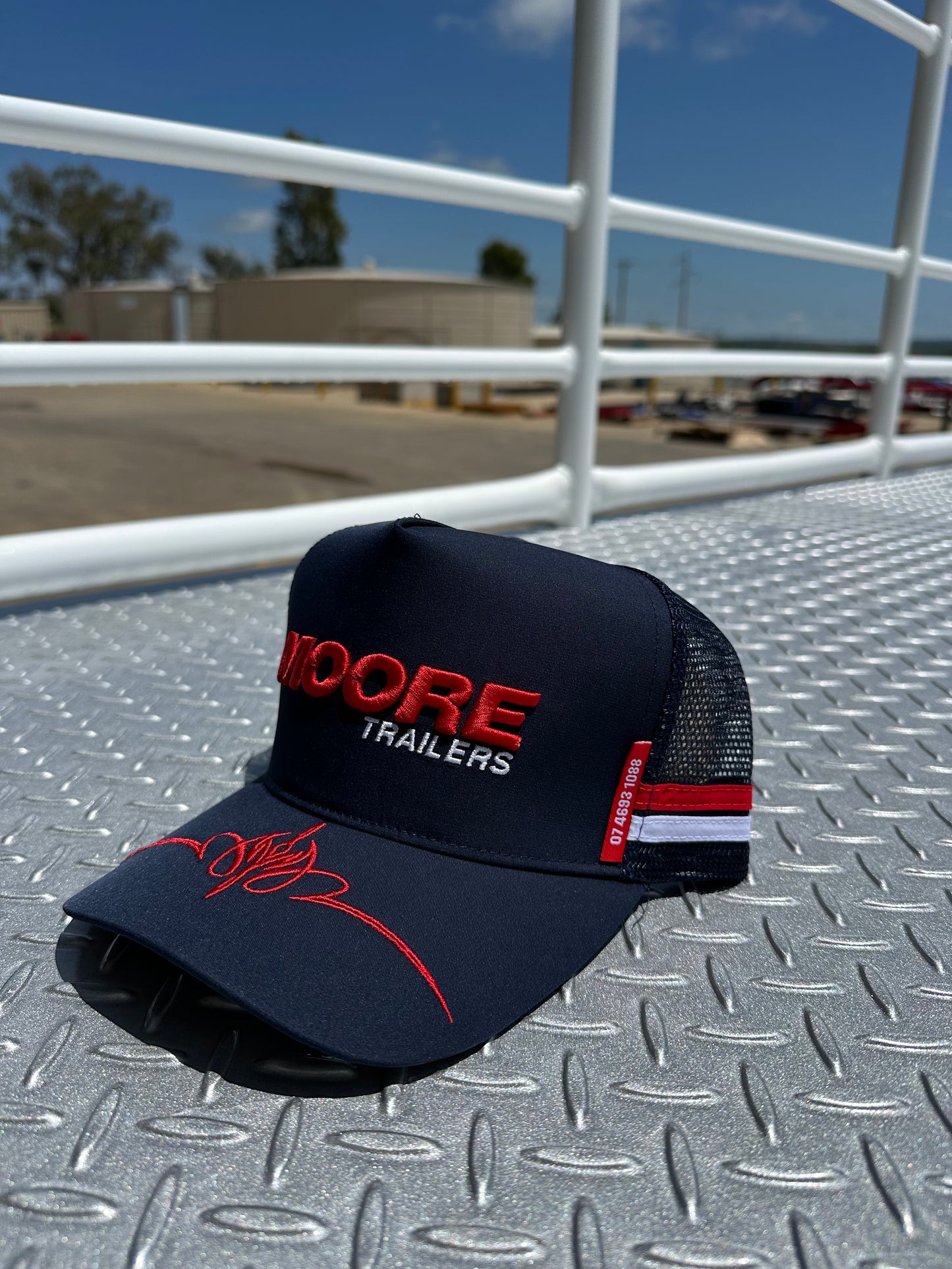 Navy Trucker Cap W/Scroll